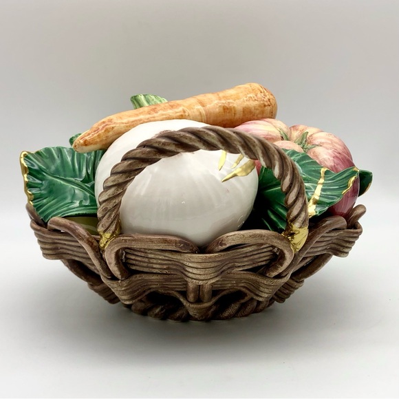 Kintsugi Italian Pottery Vegetable Basket Majolica Gold Crack Art Gift Italy MCM - Picture 9 of 16
